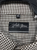 New Men’s White Horse Brown White Checkered Long Sleeve Pearl Snap 2XL H-50