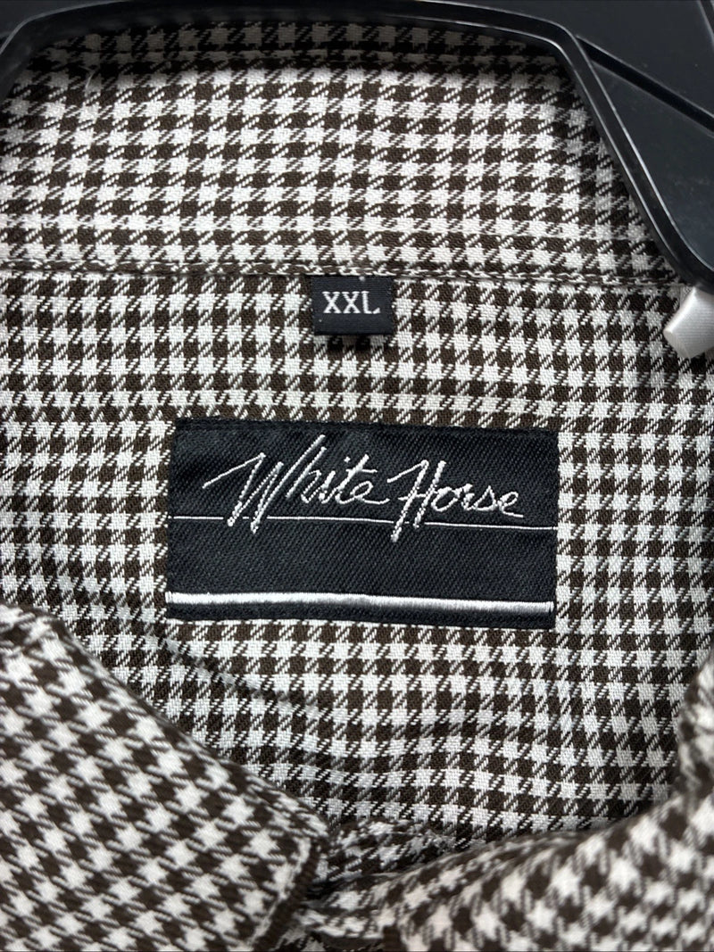 New Men’s White Horse Brown White Checkered Long Sleeve Pearl Snap 2XL H-50