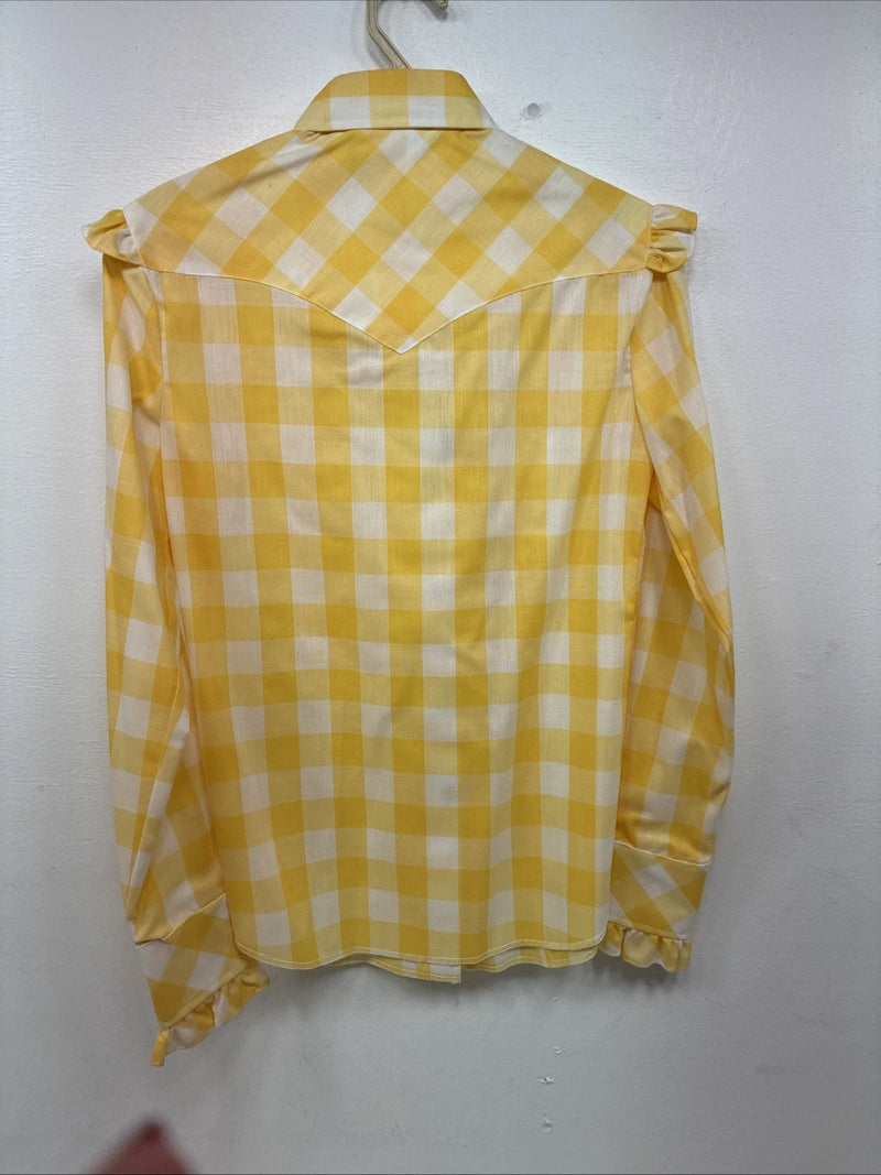 Be Women’s H Bar C Yellow Checker Long Sleeve Pearl Snap Size 30 LL-111