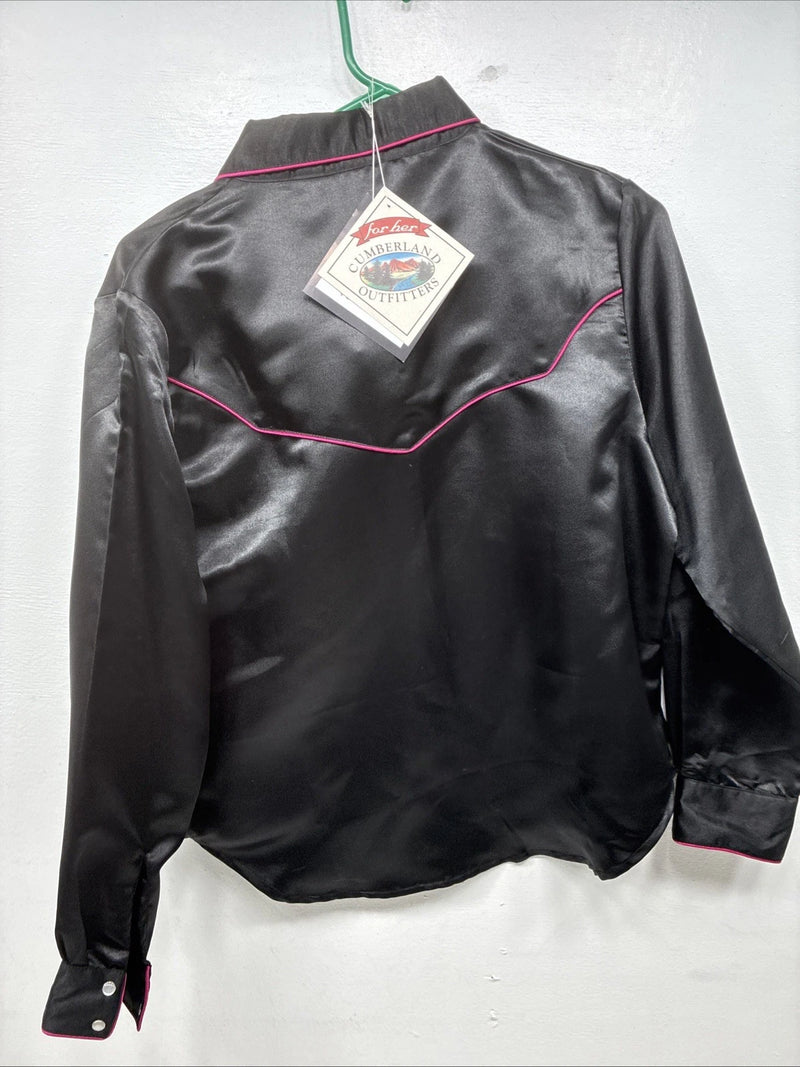 New Women’s Cumberland Black Rise Design Long Sleeve Pearl Snap Medium TT-141 