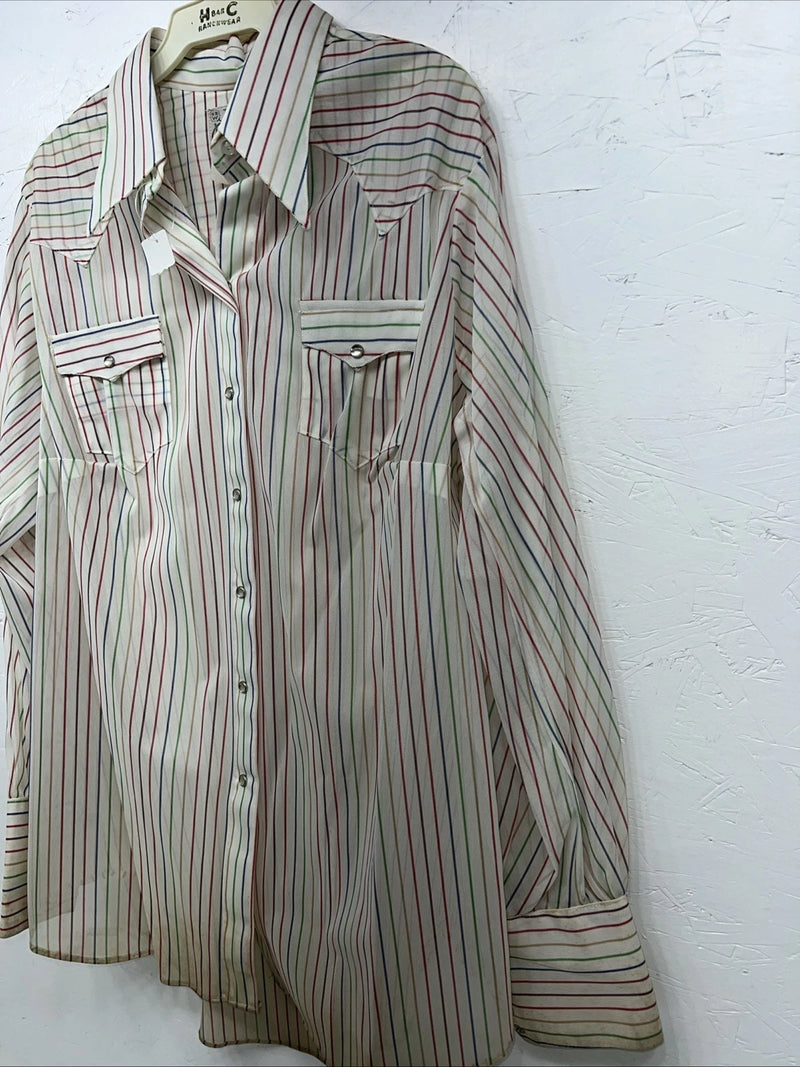 New Men’s Rainbow Striped Rockmount Ranchwear Pearl Snap Long Sleeve M I-39