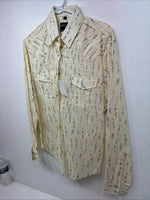 New Women’s White Horse Yellow Floral Long Sleeve Pearl Snap Medoum II-96