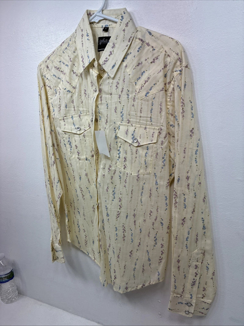 New Women’s White Horse Yellow Floral Long Sleeve Pearl Snap Medoum II-96