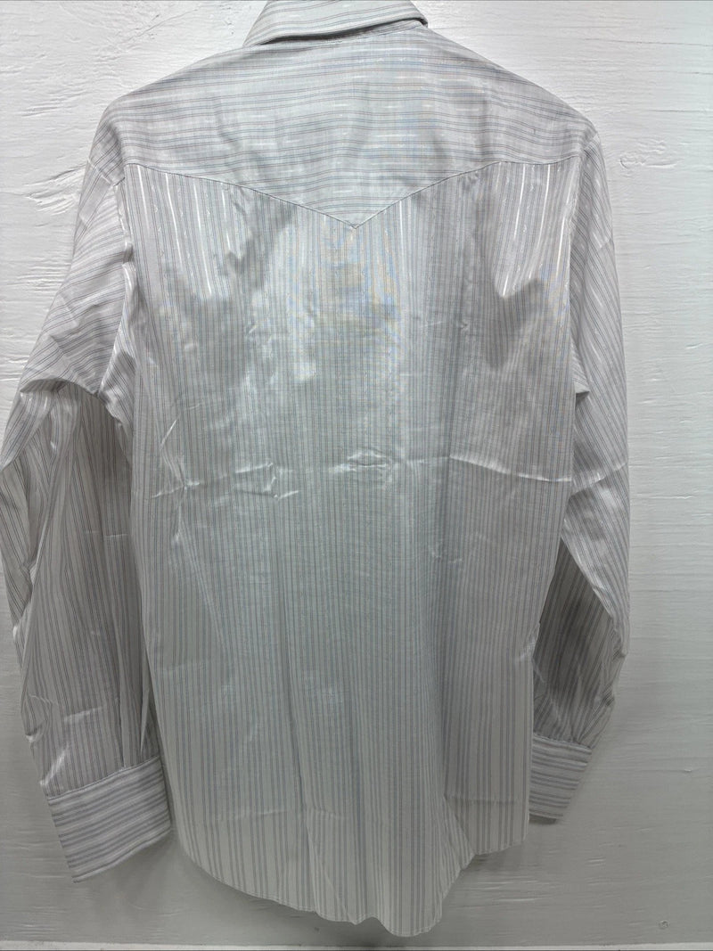 New Men’s H Bar C White Stripe Long Sleeve Pearl Snap 15 Medium J-46
