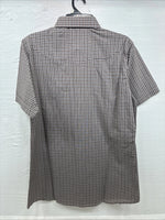 New Men’s White Horse brown Plaid Short Sleeve Pearl Snap Large CC-34