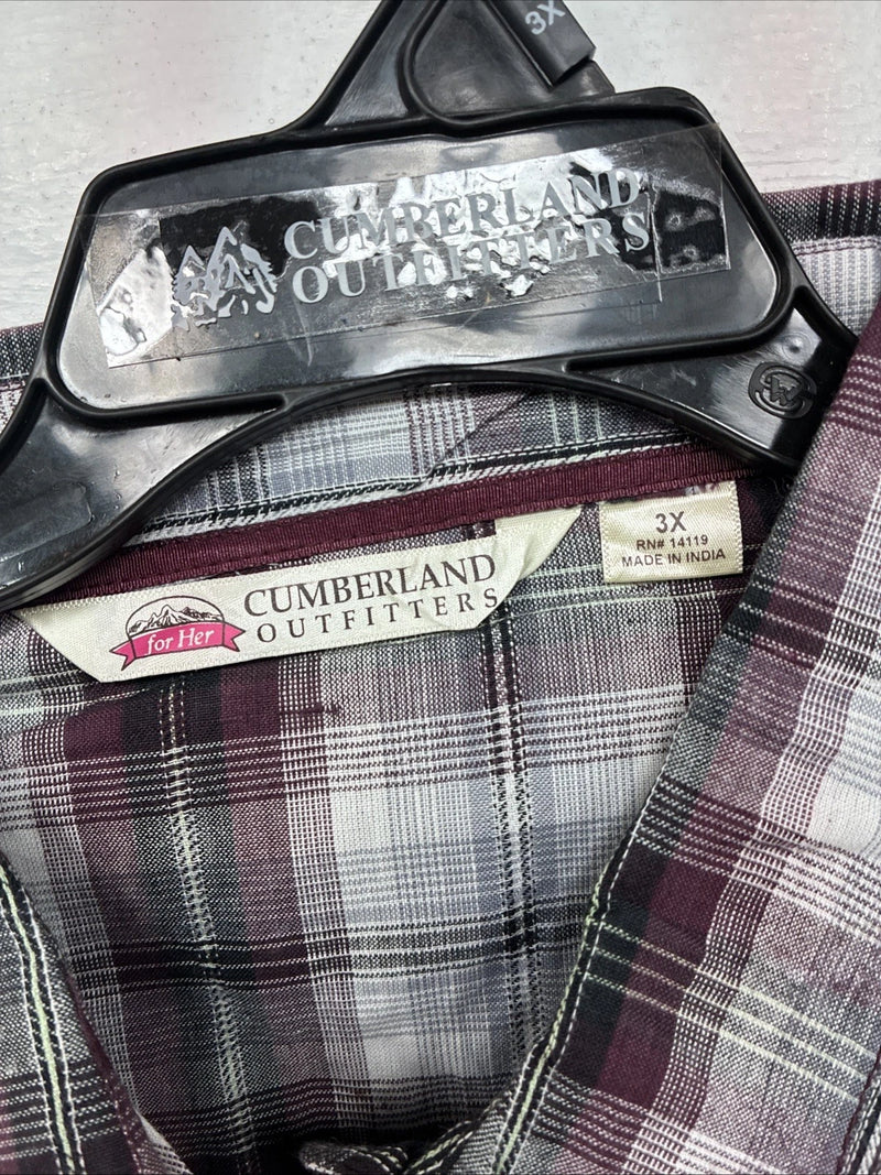 New Women’s Cumberland Purple Plaid Long Sleeve Pearl Snap Size 3X KK-85