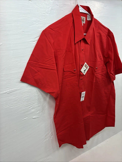 New Men’s ELY Cattleman Red Short Sleeve Pearl Snap 16.5 Large X-57
