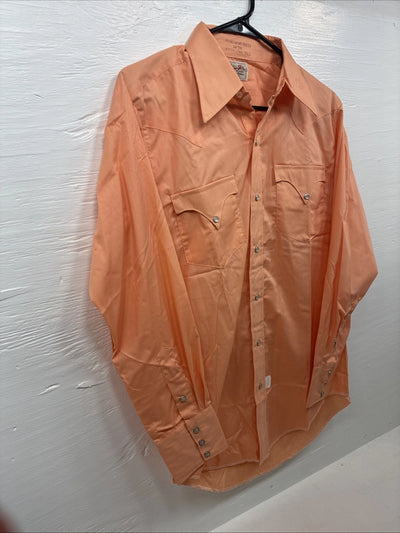 New Men’s Tem Tex Bright Orange Long Sleeve Pearl Snap 15 X 33 Medium K-91