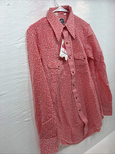 New Men’s Miller Pink Design Long Sleeve Pearl Snap 15 X 34 Medium K-66