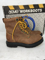 New Women’s Brown Lace Up Acme Work Boots. 08070 7.5 7 1/2 M. 17-84