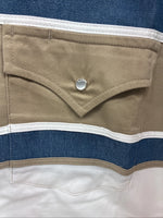 New Men’s ELY Cattleman White Blue Tan Western Long Sleeve Pearl Snap XL R-55