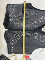 New Women’s 1848 RanchWear Black Rhinestone Sleeveless Vest Zip Up Large YY-43