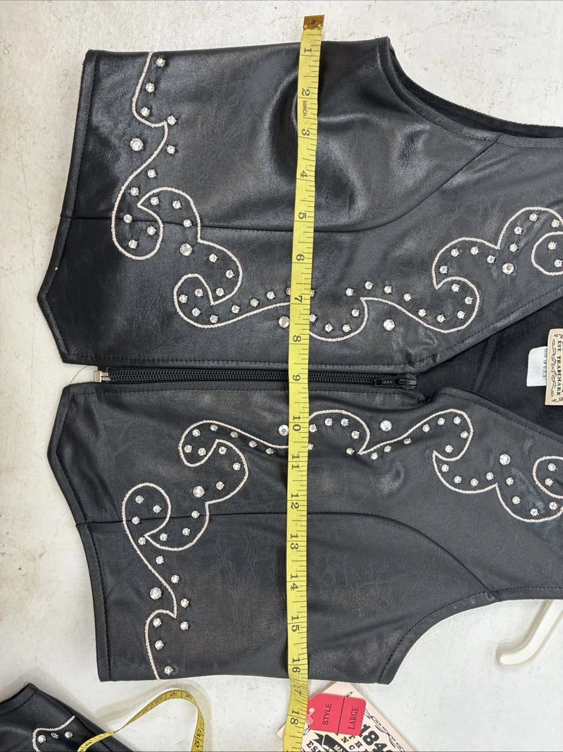New Women’s 1848 RanchWear Black Rhinestone Sleeveless Vest Zip Up Large YY-43