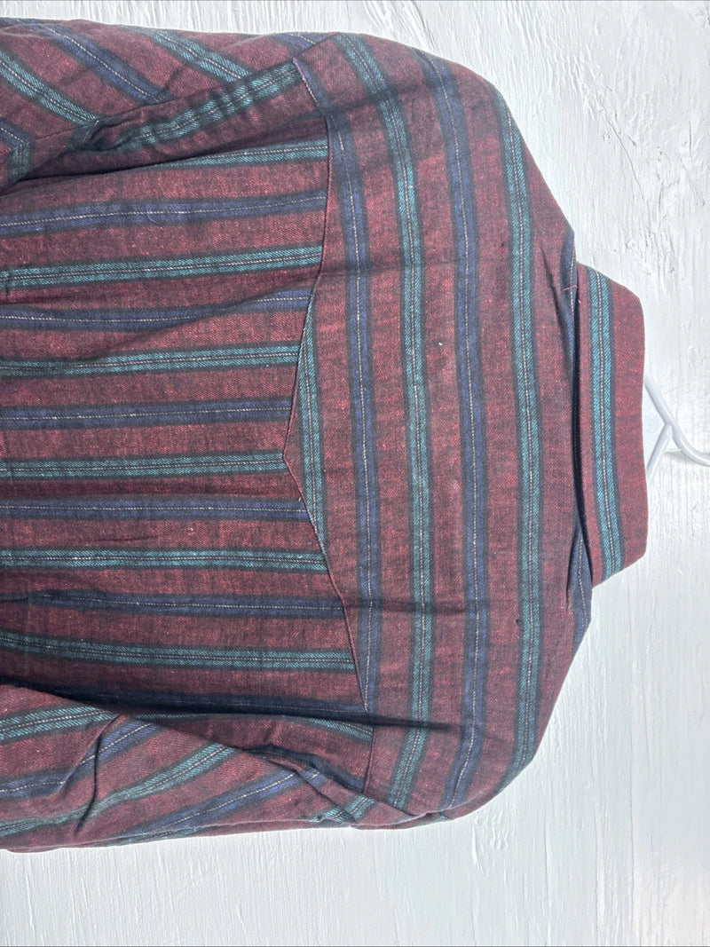 New Men’s ELY Cattleman Red Multicolor Stripe Long Sleeve Pearl Snap XL T-45