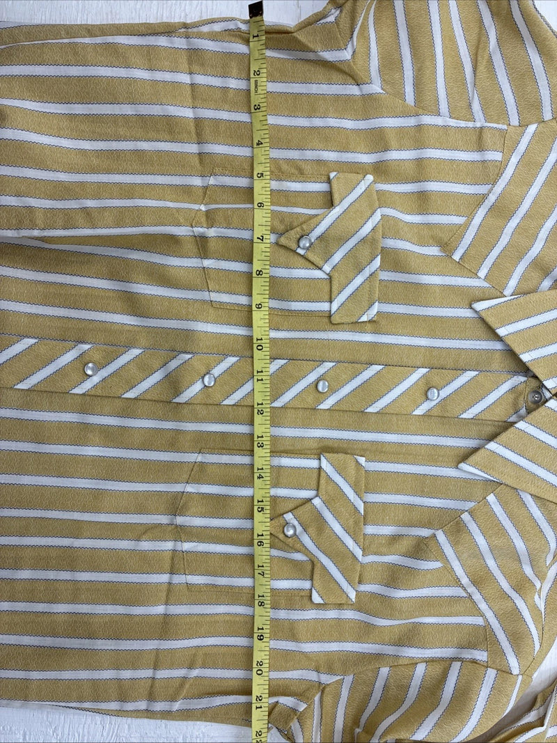 New Men’s Fenton Yellow Stripe Long Sleeve Pearl Snap 16 Large CC-69