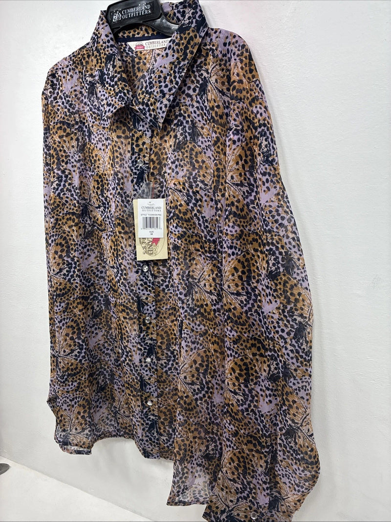New Women’s Cumberland Purple Yellow Print Long Sleeve Pearl Snap 3XL GG-41