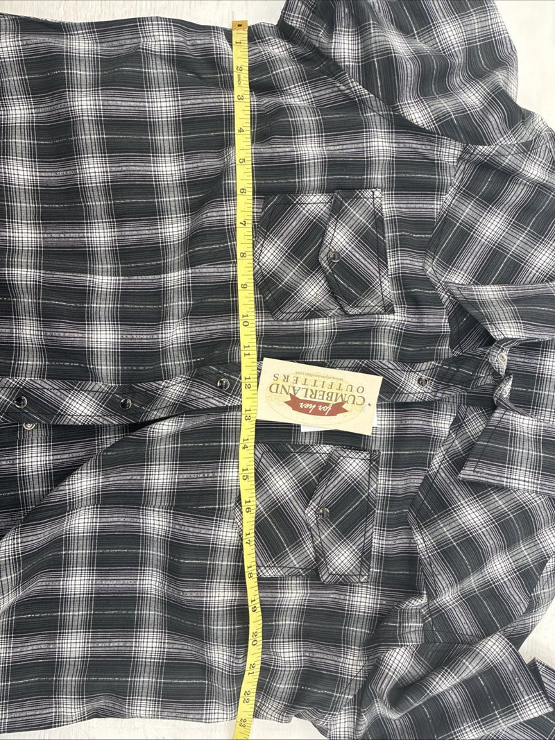 New Girls Cumberland Black plaid Long Sleeve Pearl Snap Size 2XL CC-121
