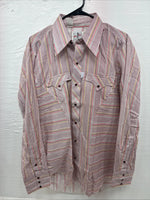 New Men’s Tem Tex Pink Multicolor Stripe Long Sleeve Pearl Snap 16 Large M-27
