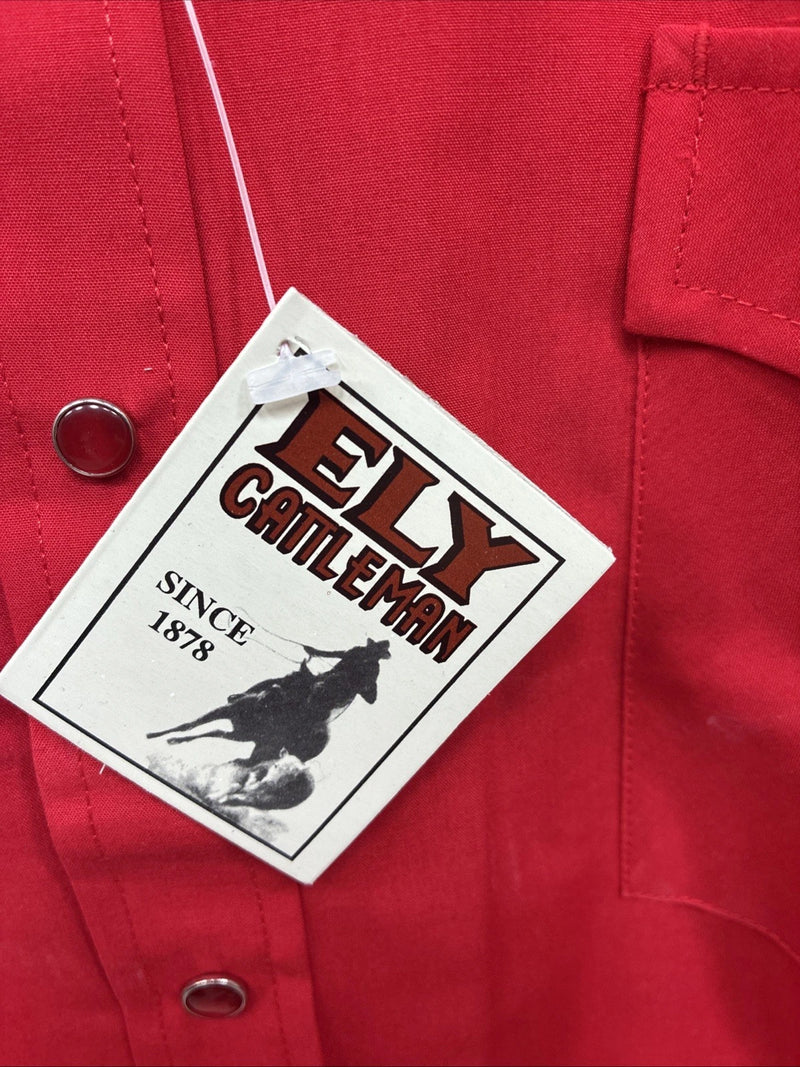 New Men’s ELY Cattleman Red Simple Long Sleeve Pearl Snap 18.5 X 35 2XL K-94