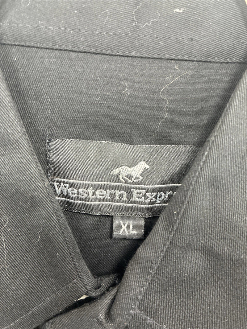 New Men’s Western Express Black Western Long Sleeve Pearl Snap XL T-42