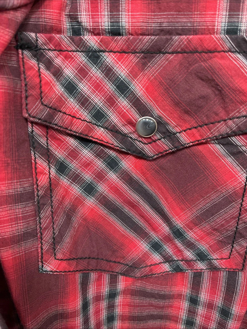 New Men’s ELY 1878 Red Black Plaid Long Sleeve Pearl Snap Large Q-69