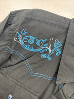 New Women’s Cumberland Black Blue Design Long Sleeve Pearl Snap 3XL II-3