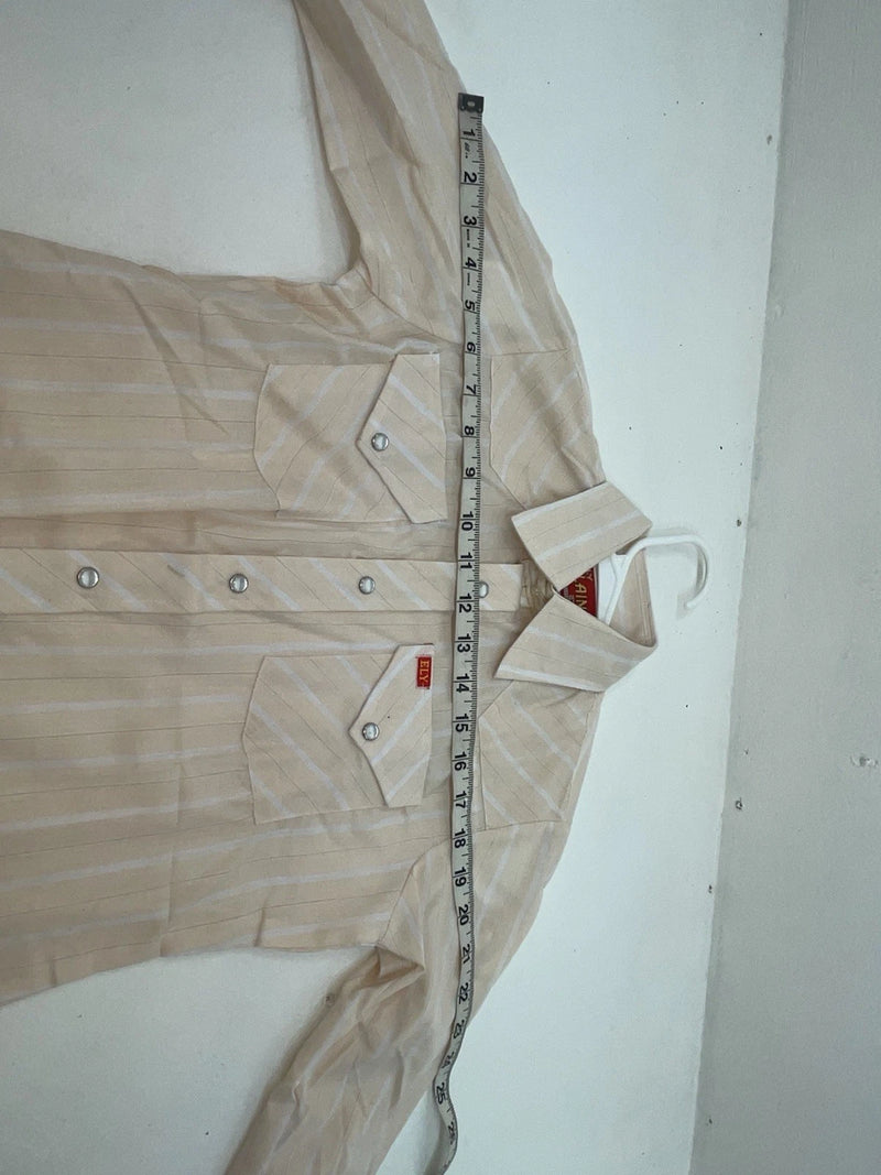 New Women’s Tan Striped ELY Plains Long Sleeve Button Up Shirt 3B-99
