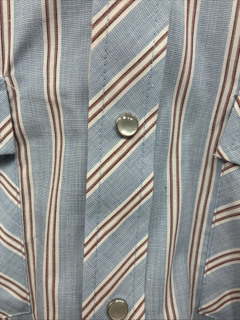 New Men’s ELY Cattleman blue Stripe Long Sleeve Pearl Snap 15.5 Medium Q-106