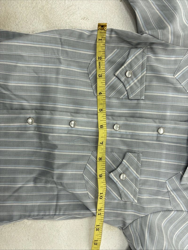 New Kids ELY Cattleman Blue Stripe Long Sleeve Pearl Snap Size 4 YY-62