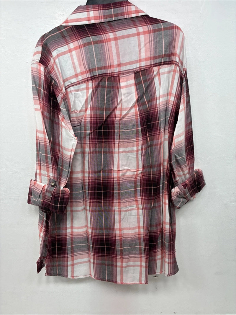 New Women’s Cumberland Pink Plaid Design Long Sleeve Pearl Snap Large II-105