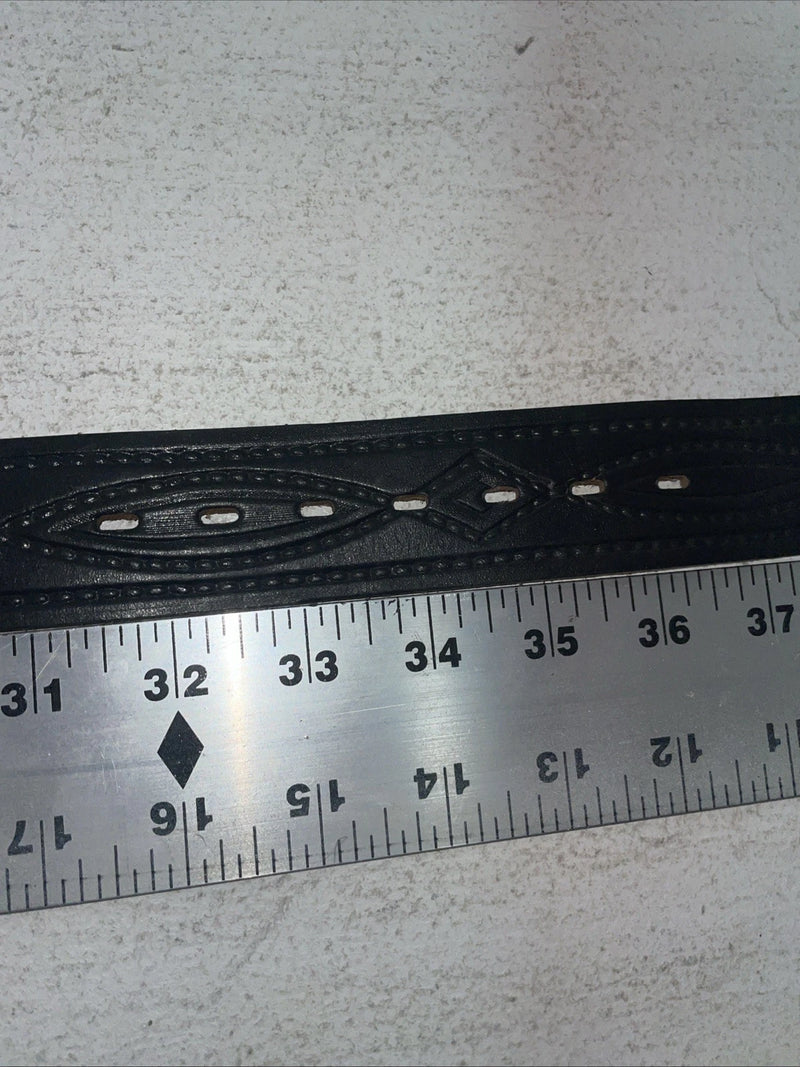 New Black Genuine Leather Tooled Belt 34” #JC608 Z-4