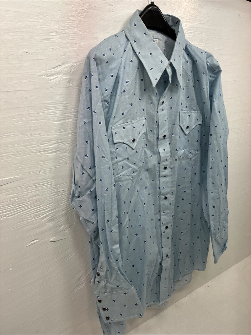 New Men’s Dickson Jenkins Blue Floral Long Sleeve Pearl Snap 17.5 XL AA-6