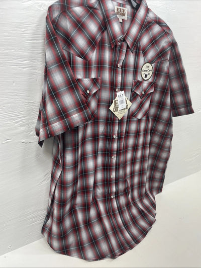New Men’s ELY Cattleman red Short Sleeve Pearl Snap 3XL E-24