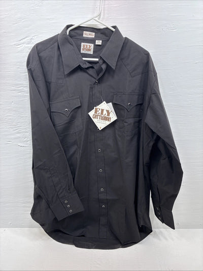 New Men’s ELY Cattleman Black Western Long Sleeve Pearl Snap 2XL F-68