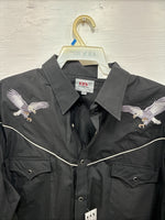 New Men’s ELY diamond Black Western Eagle Long Sleeve Pearls Snap 2XL F-67 
