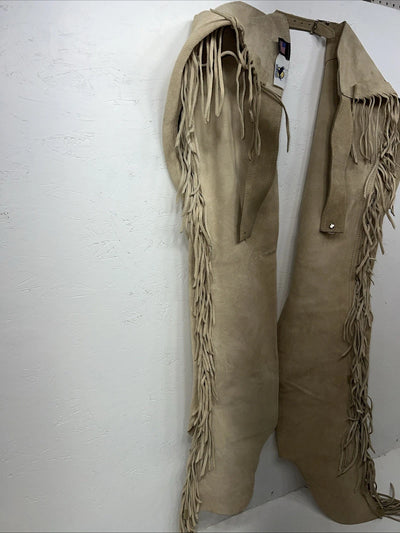 New Tan Whitman Show Chaps With Fringe Adjustable Waist 43” L-49