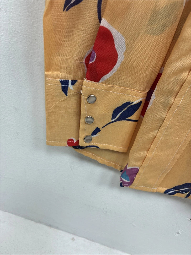 New Women’s Dickson Jenkins Orange Floral Long Sleeve Pearl Snap Size 36 II-79