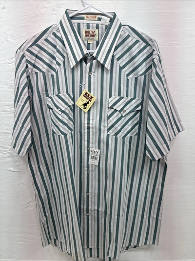 New Men’s ELY Cattleman Blue White Stripe Short Sleeve Pearl Snap XL M-21