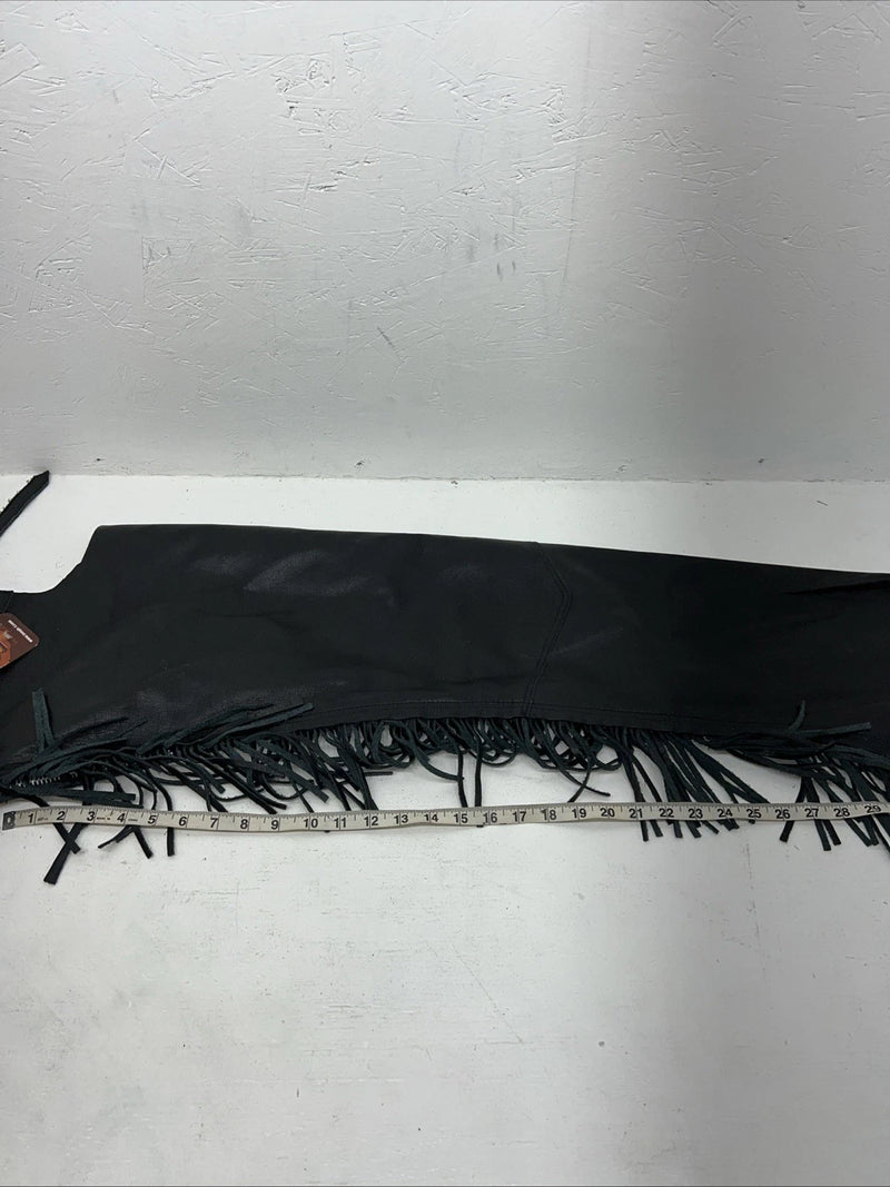 New Black Tough 1 Show Chaps With Fringe Adjustable Waist 46” N-48