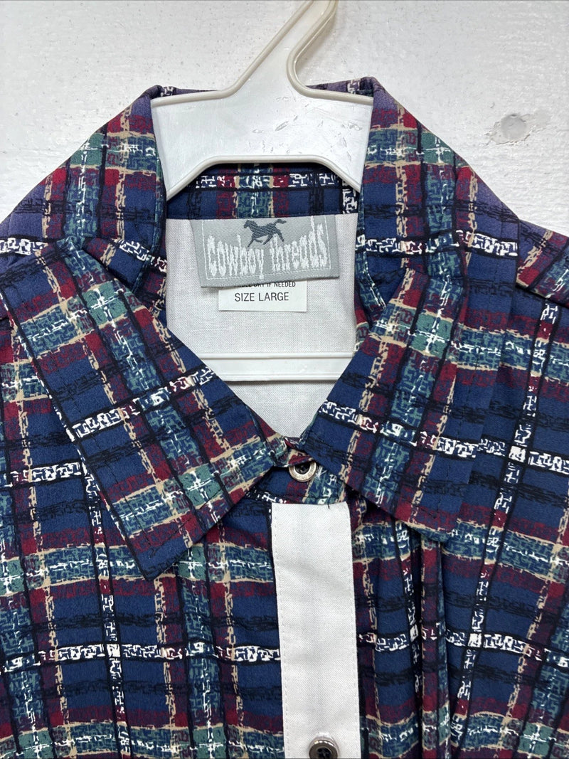 New Women’s Cowboy Threads White Blue Long Sleev Button Up Large MM-122 