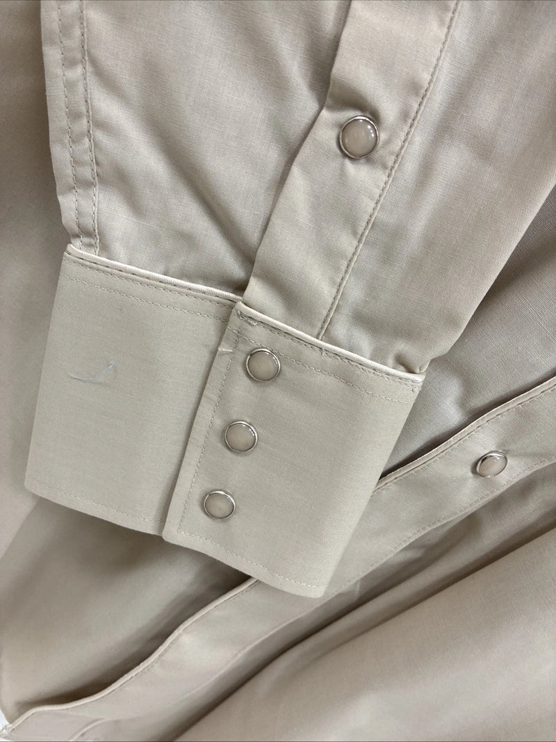 New Men’s White Horse Brown Embroidered Long Sleeve Pearl Snap Medium K-59