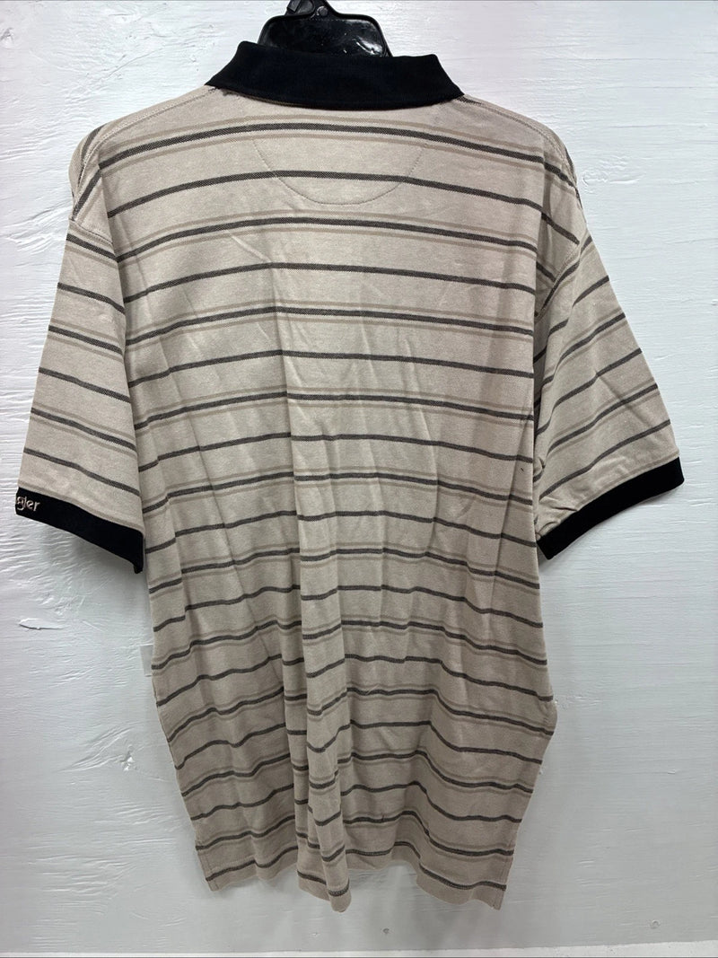 New Men’s Wrangler Tan Black Stripe Short Sleeve Polo Shirt Large V-6
