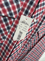 New Men’s White Horse Red Plaid Long Sleeve Pearl Snap XL J-25