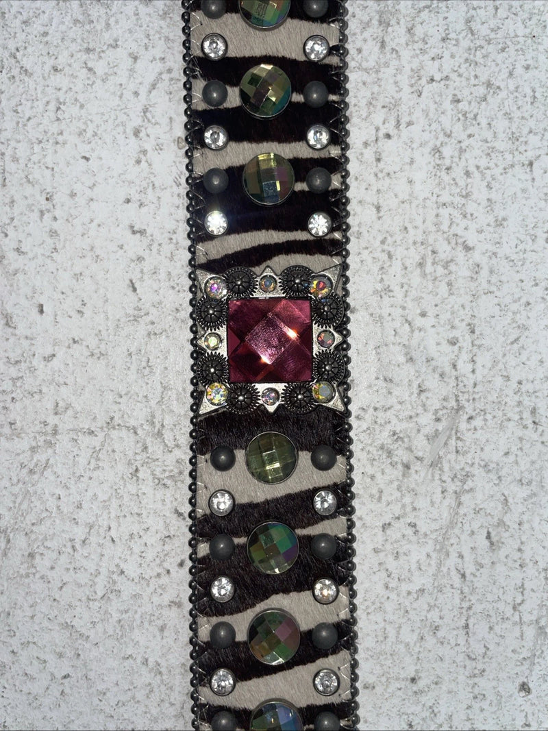 New Black And White Genuine Leather Nocona Rainbow Bling M Belt #1330999 Z-10