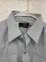 New Men’s Circle S Blue Gray Plaid Long Sleeve Pearl Snap 15 X 34 Medium Q-108