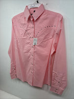 New Women’s White Horse Pink Gem Long Sleeve Pearl Snap Small LL-61