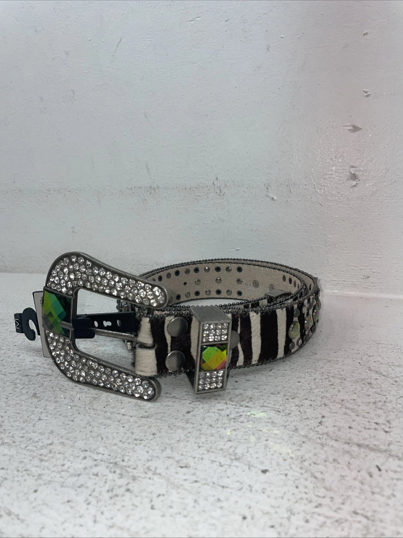 New Black And White Genuine Leather Nocona Rainbow Bling M Belt #1330999 Z-10