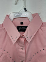 New Women’s White Horse Pink Gem Long Sleeve Pearl Snap XL II-38
