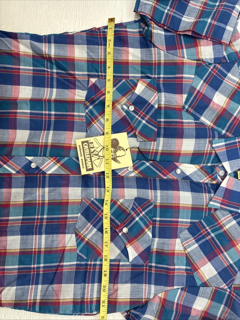 New Men’s ELY Cattleman Purple Plaid Short Sleeve Pearl Snap Medium CC-15