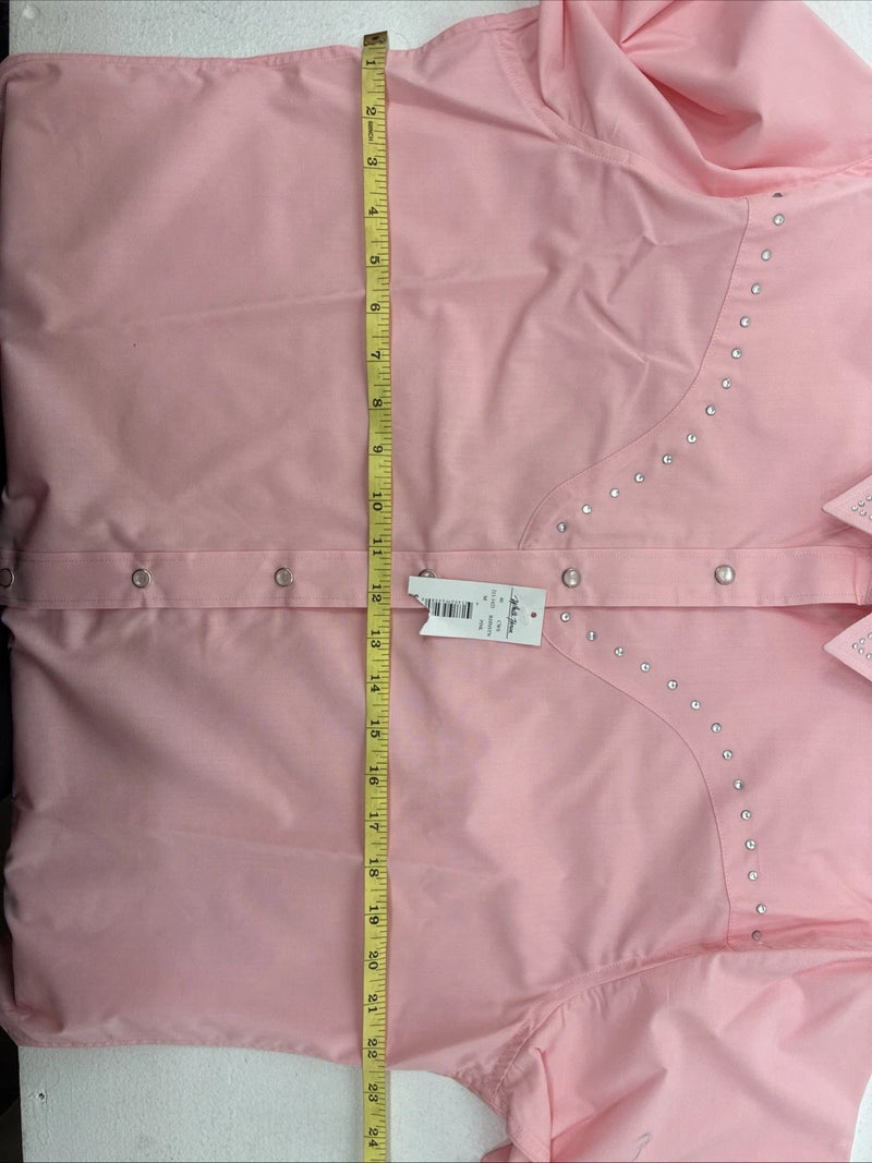 New Women’s White Horse Pink Gem Long Sleeve Pearl Snap Medium KK-95